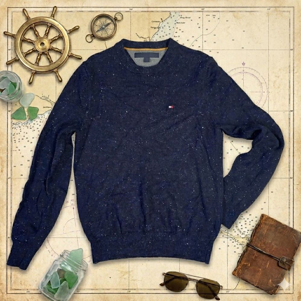Tommy Hilfiger Navy Speckled Luxury Blend Crewneck Sweater Men’s XS